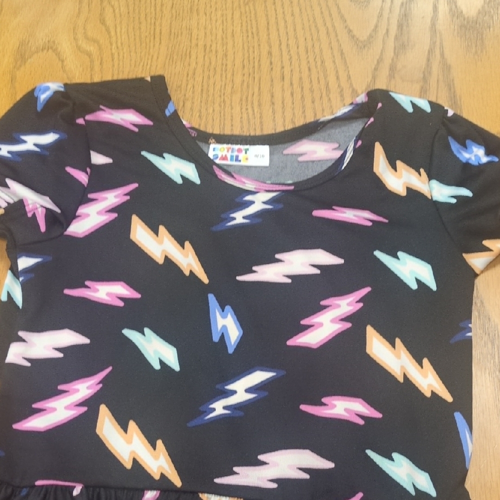 Dot Dot Smile Black Dress with Colorful Lightning Bolts